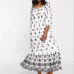 Topshop broderie chuck on midi dress with contrast black stitch
